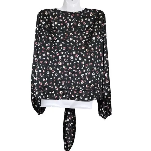 Abercrombie & Fitch Women's XL Y2K Style Chic Floral Ruche Satin Blouse Black - Picture 4 of 9